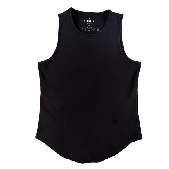 YoungLA Other - YoungLA 301 Flatboy Heavy Tank Top Mens Small Black Curved Hem Embroidered Logo
